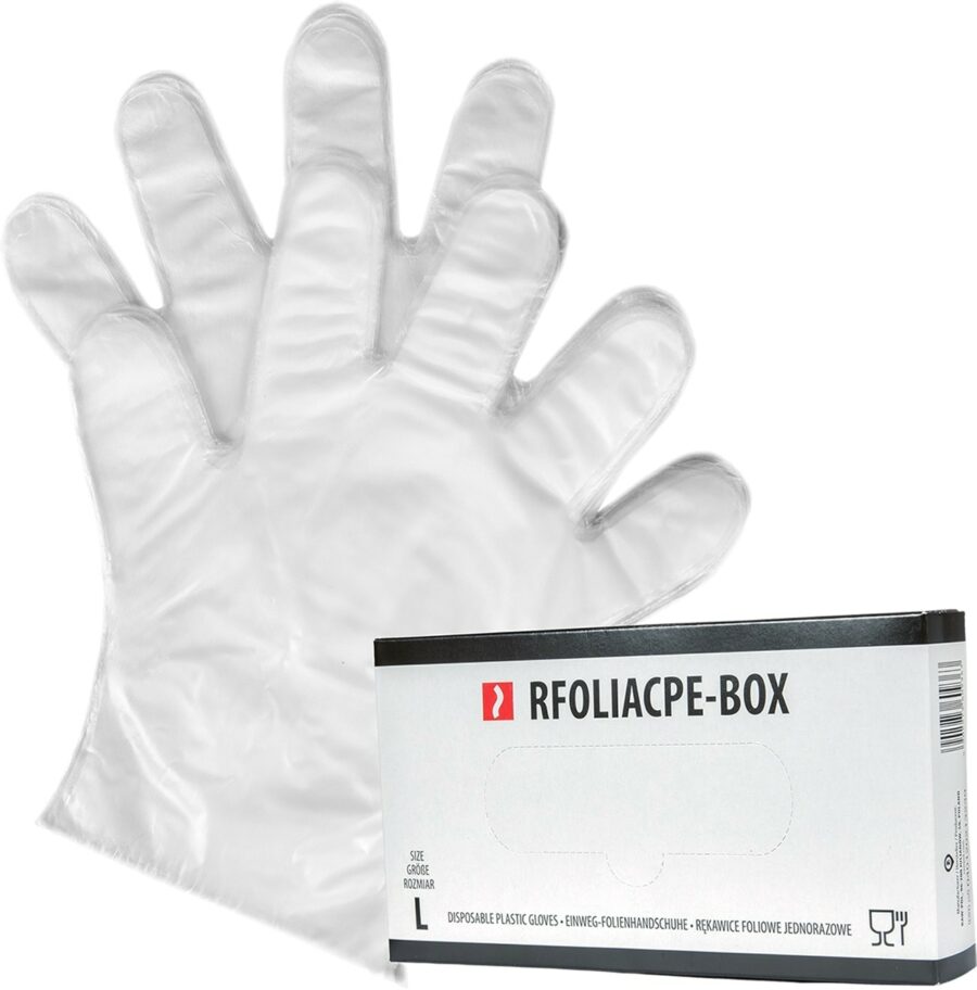 Jednorázové pracovné rukavice FOLIA CPE 100ks BOX