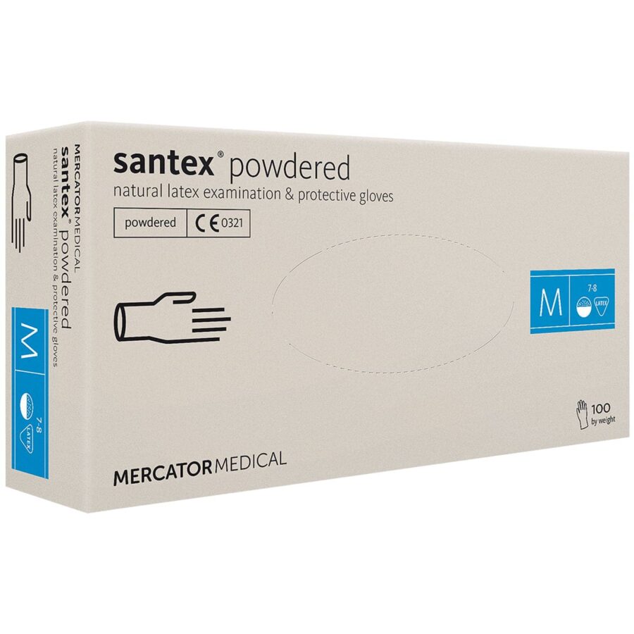 Diagnostické latexové rukavice 100ks MERCATOR Santex® púdrované s textúrou